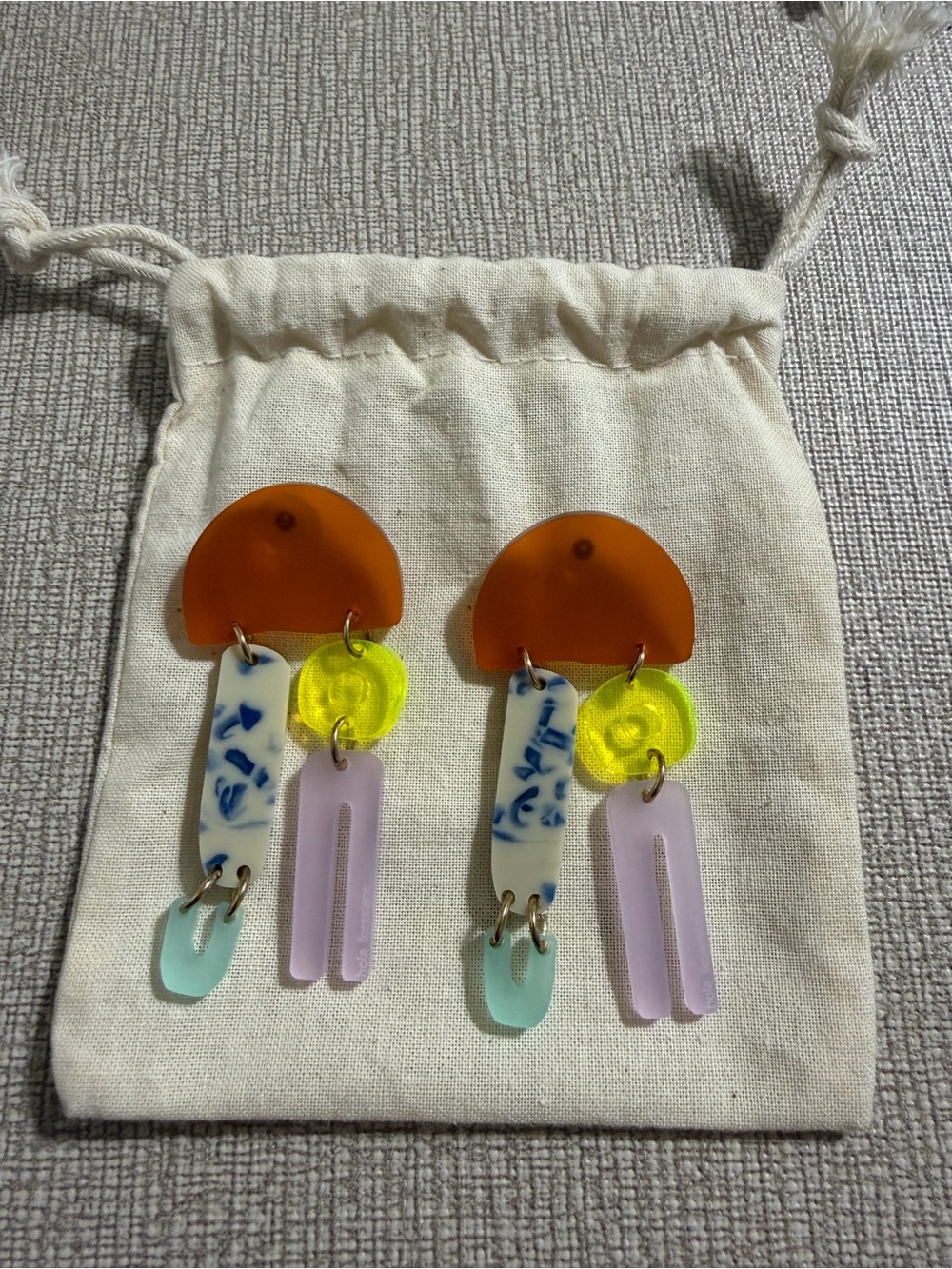 Handmade Multicolor Kids Dangle Earrings - Orange, Yellow, Lavender